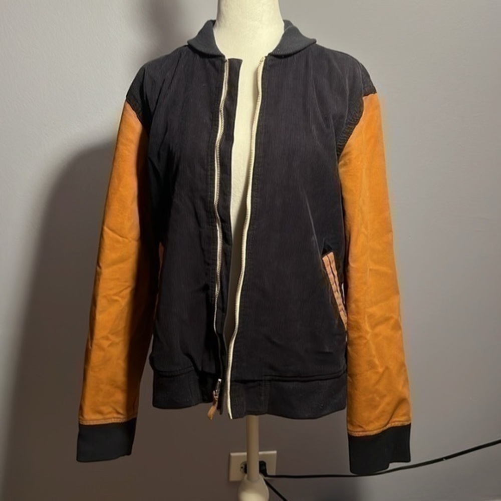 HAWKINGS MCGRILL Blue and Orange Varsity Jacket